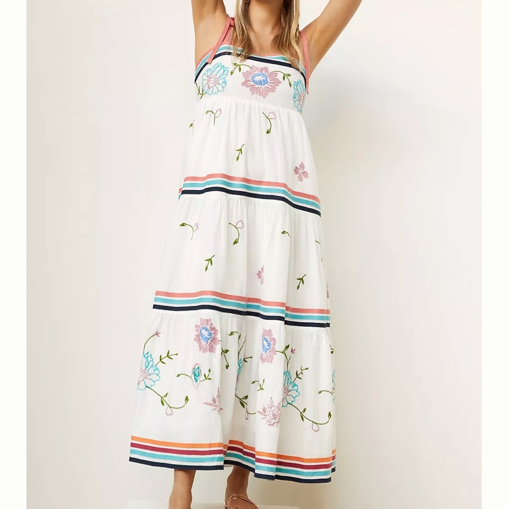by Anthropologie Tiered Embroidered Midi Dress